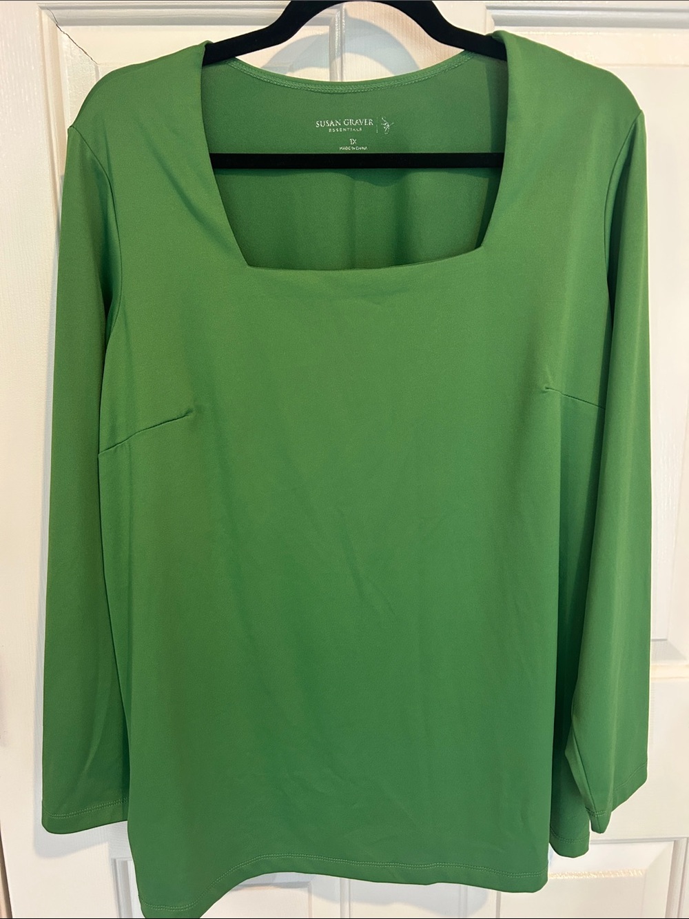 Susan Graver Bright Green Square Neck Long Sleeve Top